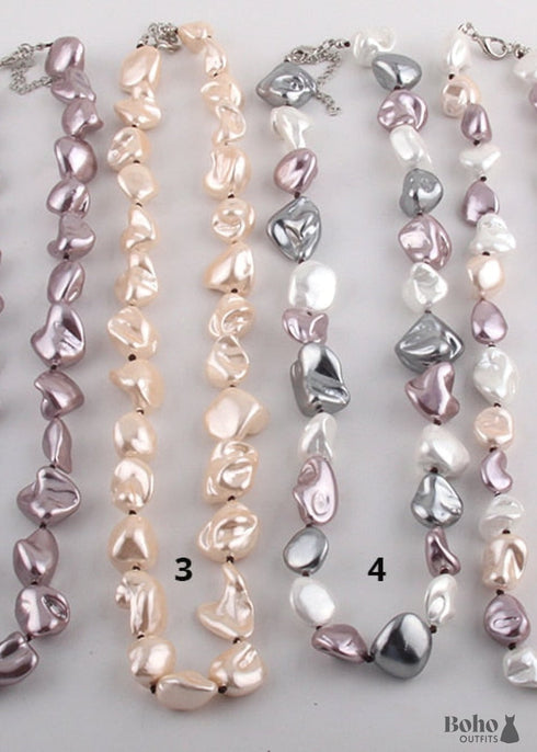 Boho Necklace, RH Big Pearl Shell White Pink Necklaces